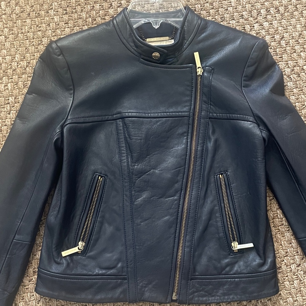 NEW Michael Kors Black Leather Jacket with Gold Chain Detail